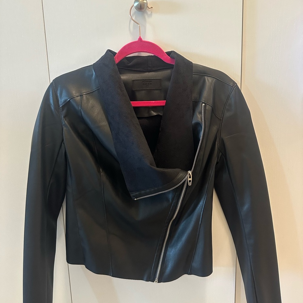 Blank NYC Black Leather Moto Jacket Asymmetrical Zipper